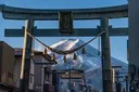 遠藤清美が自転車で走り抜ける富士山の見える鳥居
